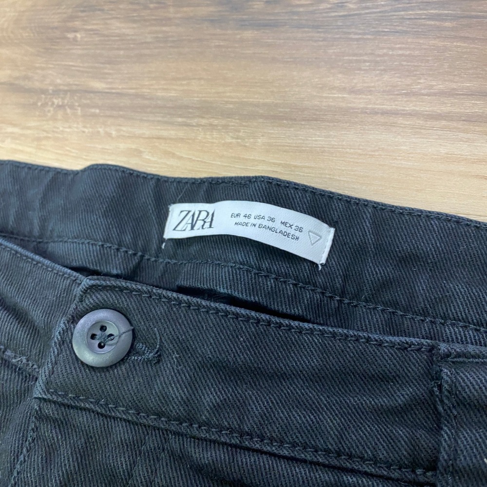 Zara Denimwear Pants 36 Slim Chino Trousers Cotton Stretch Black - Picture 3 of 8